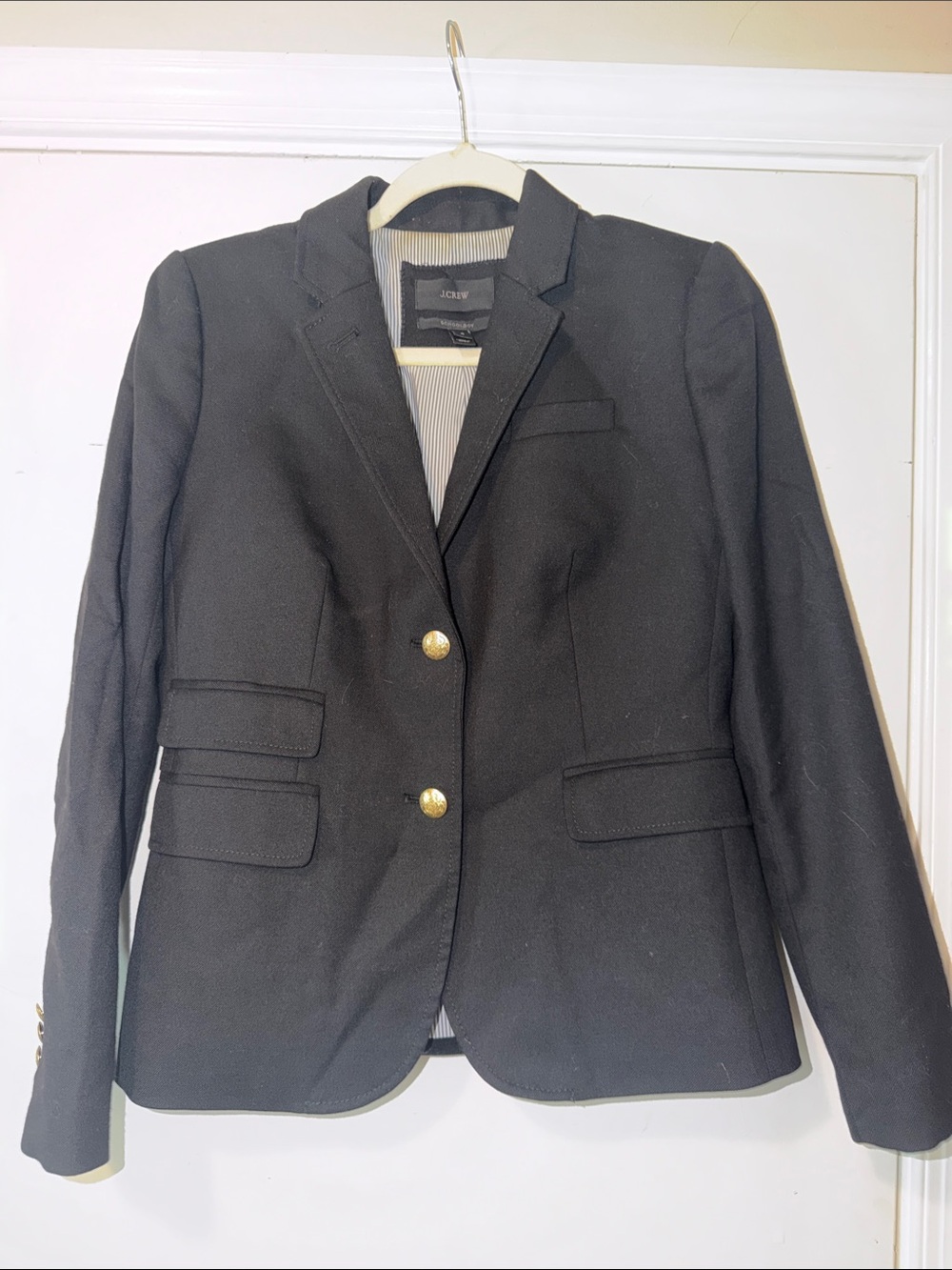 J. Crew Black Classic Wool-Blend Blazer with Gold Buttons. Schoolboy style